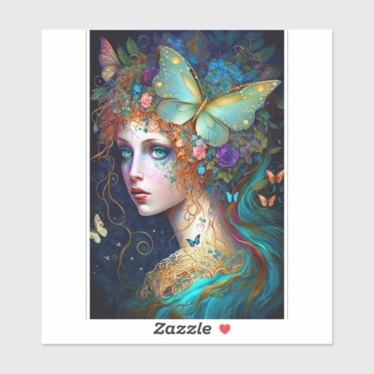 Sticker Papillon Fairy Elf Lady Imaginaire Art (Feuille)