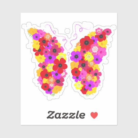 Sticker Papillon floral coloré (Feuille)