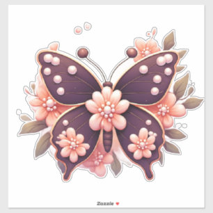 Sticker Papillon floral rose décoratif