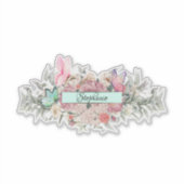 Sticker Papillon floral rose mou Personnalisé (Devant)