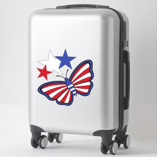 Sticker Papillon graphique bleu, blanc, rouge indépendant (Sur valise)