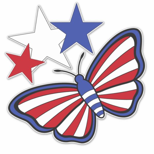 Sticker Papillon graphique bleu, blanc, rouge indépendant (Devant)