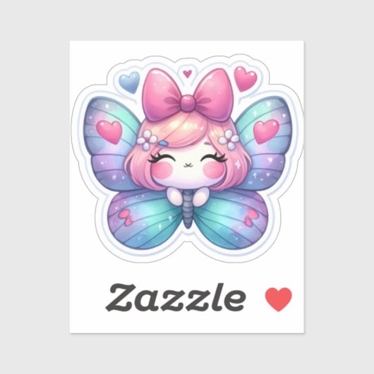 Sticker Papillon Kawaii (Feuille)