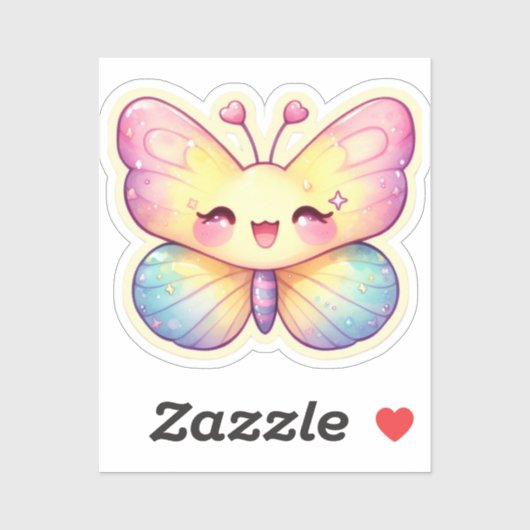 Sticker Papillon Kawaii (Feuille)