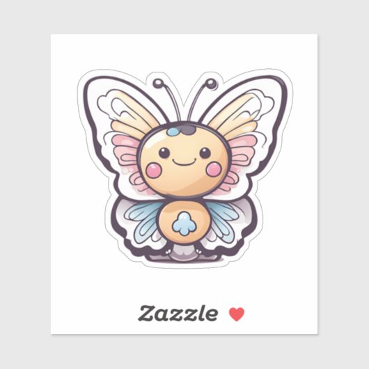 Sticker Papillon Kawaii mou (Feuille)