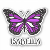 Sticker Papillon mauve et nom personnalisé (Devant)