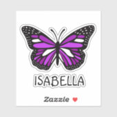 Sticker Papillon mauve et nom personnalisé (Feuille)