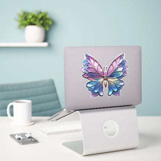 Sticker Papillon métallique Pastel (Ordinateur portable sur le bureau)