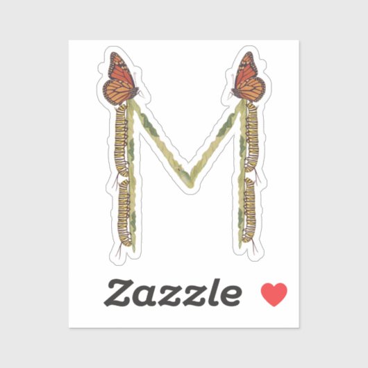 Sticker Papillon Monarque - Lettre M Monogramme, M Initial (Feuille)