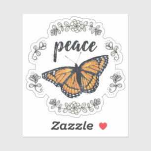 Sticker Papillon orange de paix et couronne de fleurs
