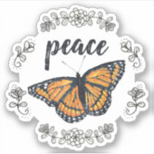 Sticker Papillon orange de paix et couronne de fleurs (Devant)