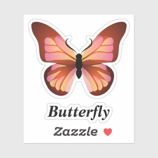 Sticker Papillon orange rose noir (Feuille)