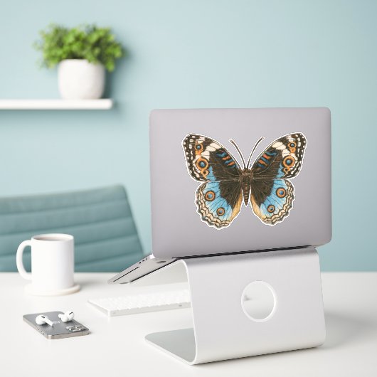Sticker Papillon Pansy Bleu (Ordinateur portable sur le bureau)