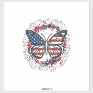 Sticker Papillon Patriotique Gravure Vintage Vector Design