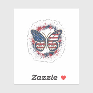 Sticker Papillon Patriotique Gravure Vintage Vector Design