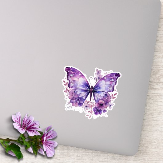Sticker Papillon pourpre aux fleurs