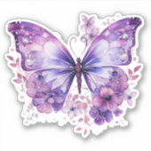 Sticker Papillon pourpre aux fleurs (Devant)