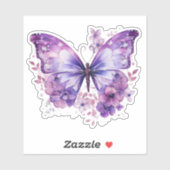 Sticker Papillon pourpre aux fleurs (Feuille)