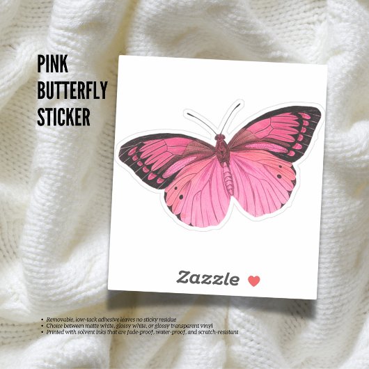 Sticker papillon rose