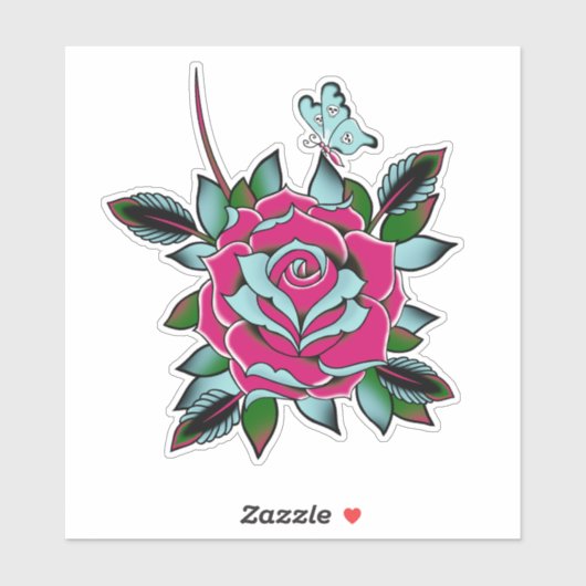 Sticker Papillon Rose de tatouage rose bleu (Feuille)