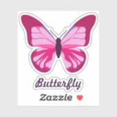 Sticker Papillon rose et violet avec texte personnalisé (Feuille)