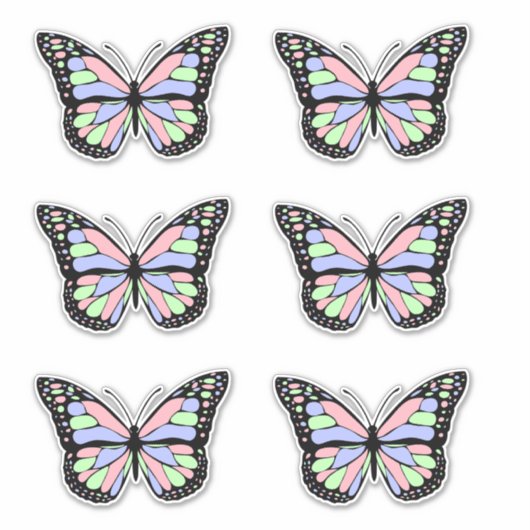 Sticker Papillon rose, pourpre et vert (Devant)