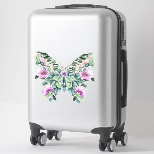 Sticker Papillon Rustique Floral Design (Sur valise)