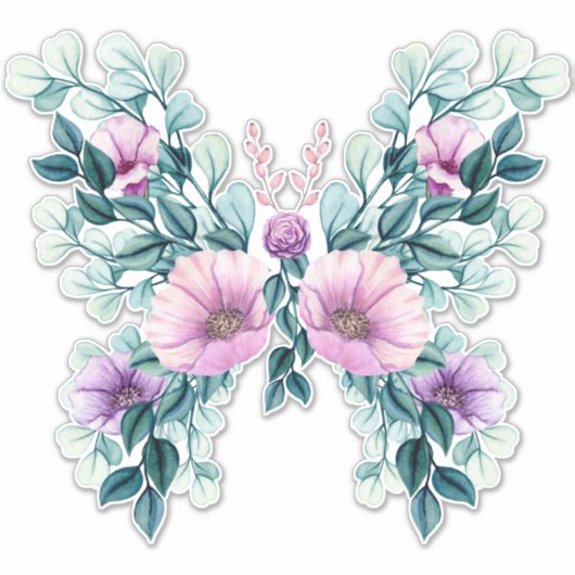 Sticker Papillon Rustique Floral Design (Devant)