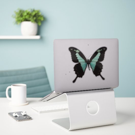Sticker Papillon turquoise (Ordinateur portable sur le bureau)