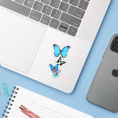 Sticker Papillons bleus (Ordinateur portable avec iPhone)