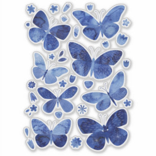 Sticker Papillons bleus Aquarelle Peinture Nature