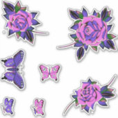 Sticker Papillons crâniens Roses de tatouage rose pourpre (Devant)