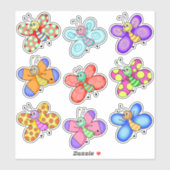Sticker Papillons de caricature colorés (Feuille)