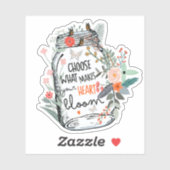 Sticker Papillons Fleurs Pot Mason Citation Dicton  (Feuille)