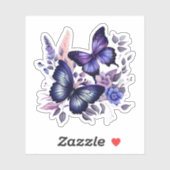 Sticker Papillons floraux pourpres et bleus (Feuille)