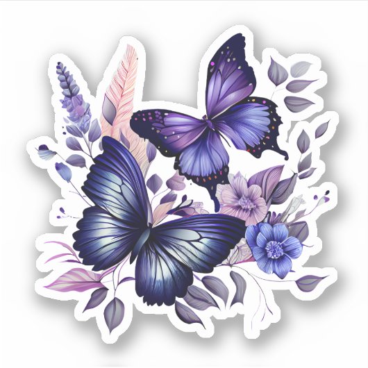 Sticker Papillons floraux pourpres et bleus (Devant)
