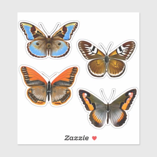 Sticker Papillons marron, orange et bleu (Feuille)