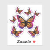 Sticker Papillons monarques | buttes violettes roses (Feuille)