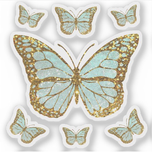 Sticker papillons pastel bleu faux parties scintillant (Devant)