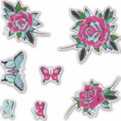 Sticker Papillons Rose de tatouage bleu rose (Devant)