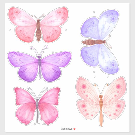 Sticker Papillons Rose Pâle Violet (Feuille)