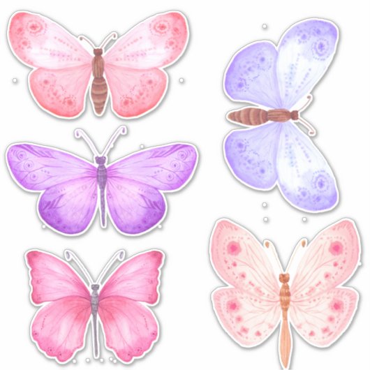 Sticker Papillons rose pastel (Devant)