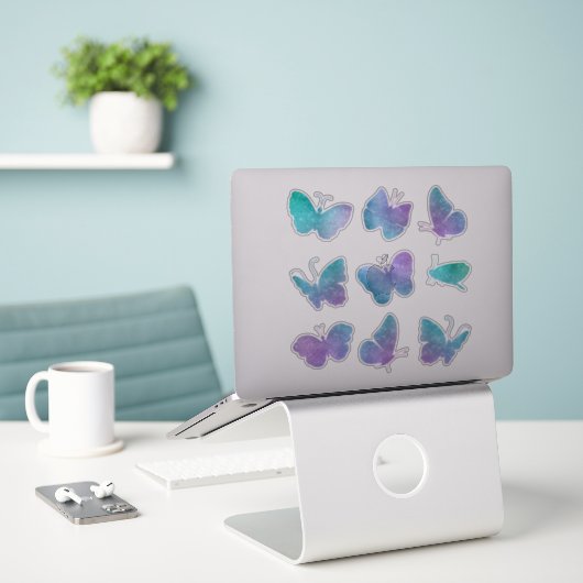 Sticker Papillons Turquoises pourpres Contour (Ordinateur portable sur le bureau)