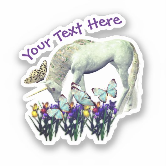 Sticker Papillons Unicorne Blanc Fleurs Personnalisées (Recto)