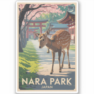 Sticker Parc Nara Japon Cerf Illustration Art de Voyage Ré
