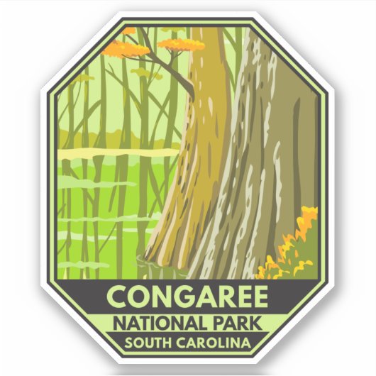 Sticker Parc national de Congaree Caroline du Sud Rétro (Devant)