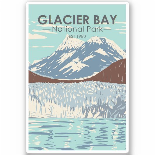Sticker Parc national de Glacier Bay Alaska Vintage (Devant)