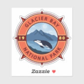 Sticker Parc national de Glacier Bay Orca Compas rétro (Feuille)