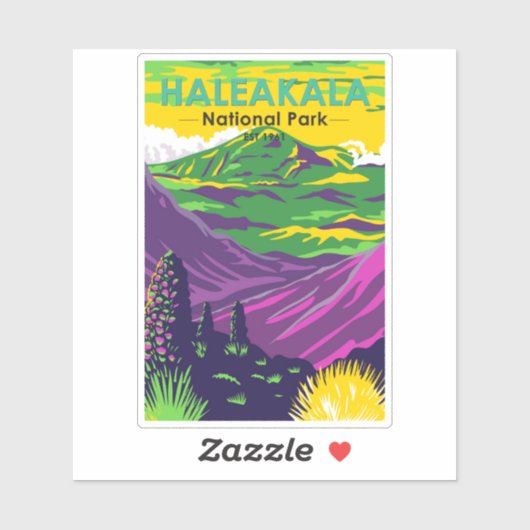 Sticker Parc national de Haleakala Hawaii Retro (Feuille)