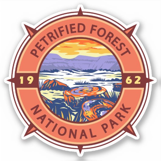 Sticker Parc national de la Forêt pétrifiée Boussole rétro (Devant)